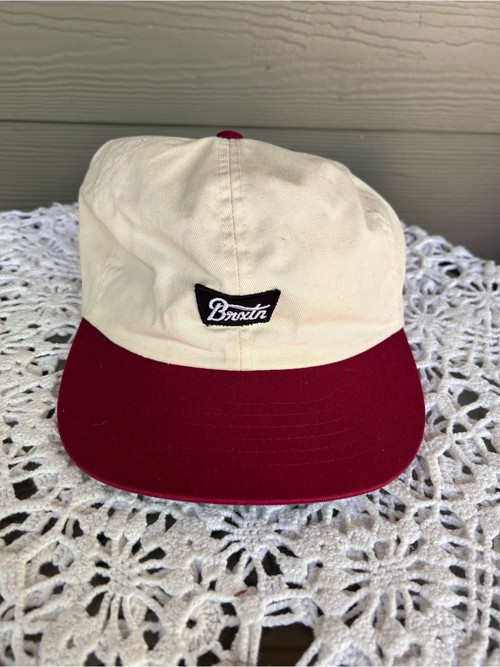 Brixton Two-Tone Cap in Cream and Burgundy
